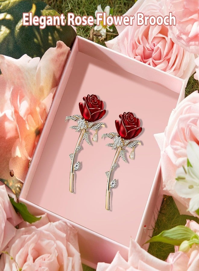 KGCGJVB Rose Brooch Pin Red Floral Brooches and Pins for Women Dress Lapel Flower Broach Jewelry Red Cubic Zirconia Accessories Elegant Womens Suit Party Wedding Banquet Ceremony - Image 4